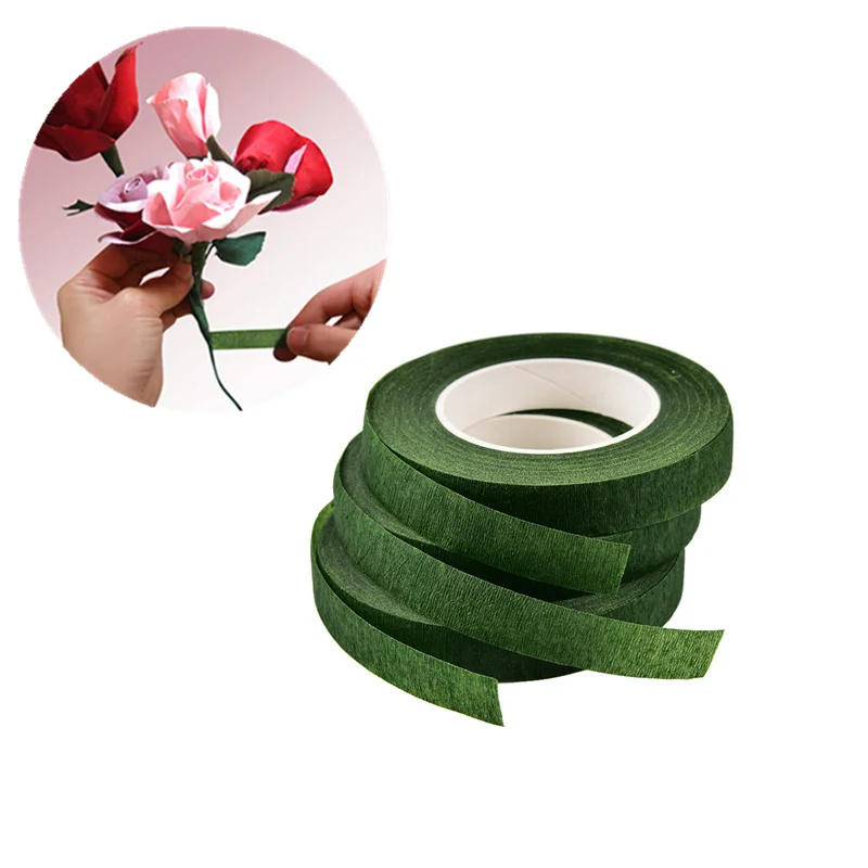 12m Hot Sale Florist Stem Green Color Tape Wire Floral Work Plastron Floral Resealable Elastic Tape Wrap  Width: 12mm