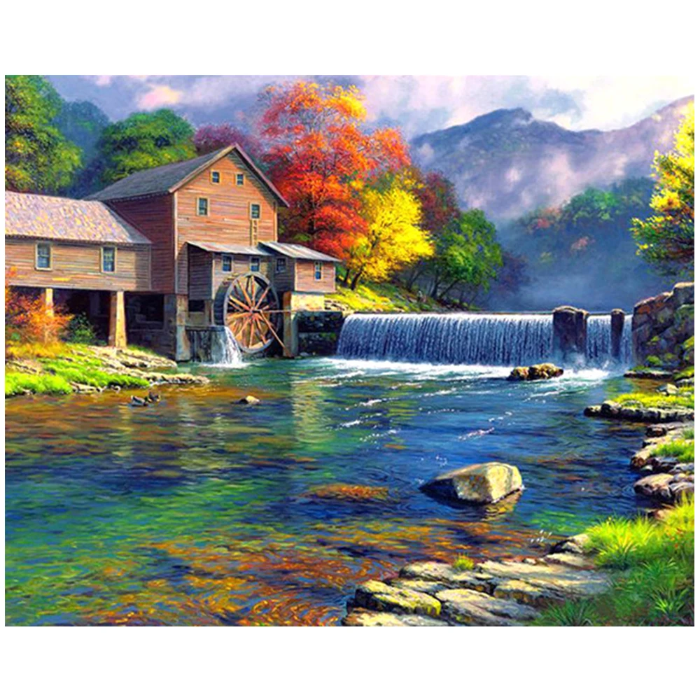 Full Square/round 5D DIY Diamond Painting Riverside Windmill Cabin Embroidery Cross Stitch Rhinestone Mosaic Decor home WG995