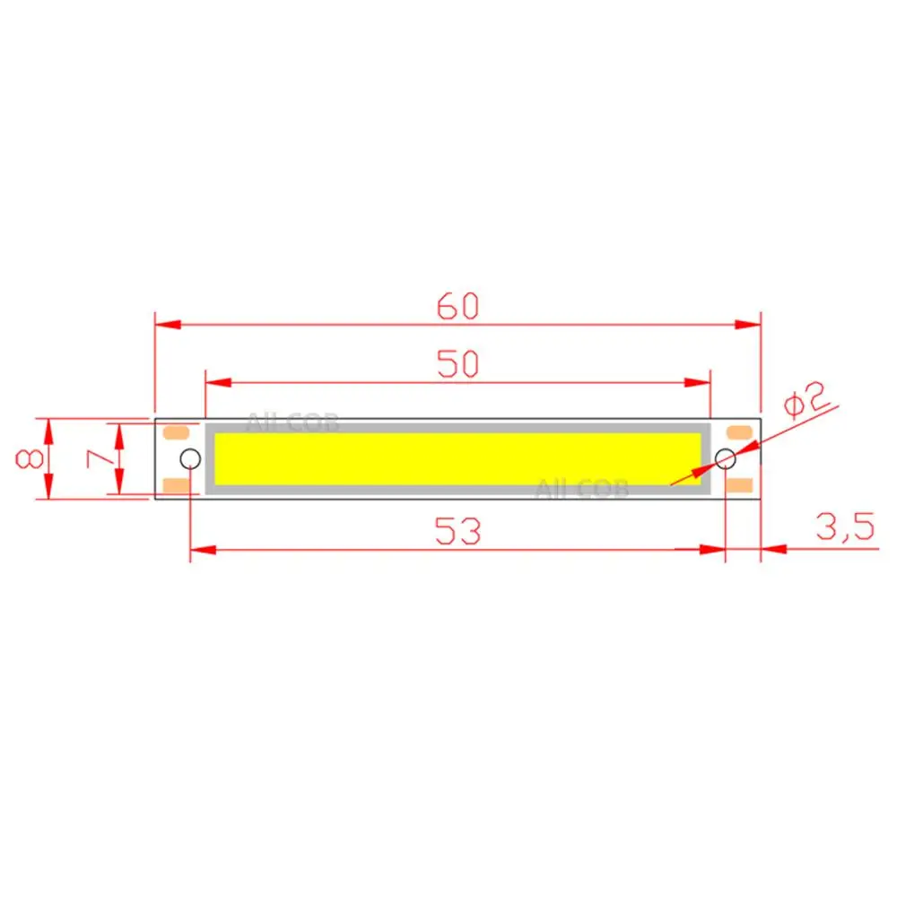 10pcs/lot 60x8mm 3W 3V 3.7V 1000mA 300LM DC LED COB Strip Warm White Blue Red COB LED light module for DIY Bicycle work lamp