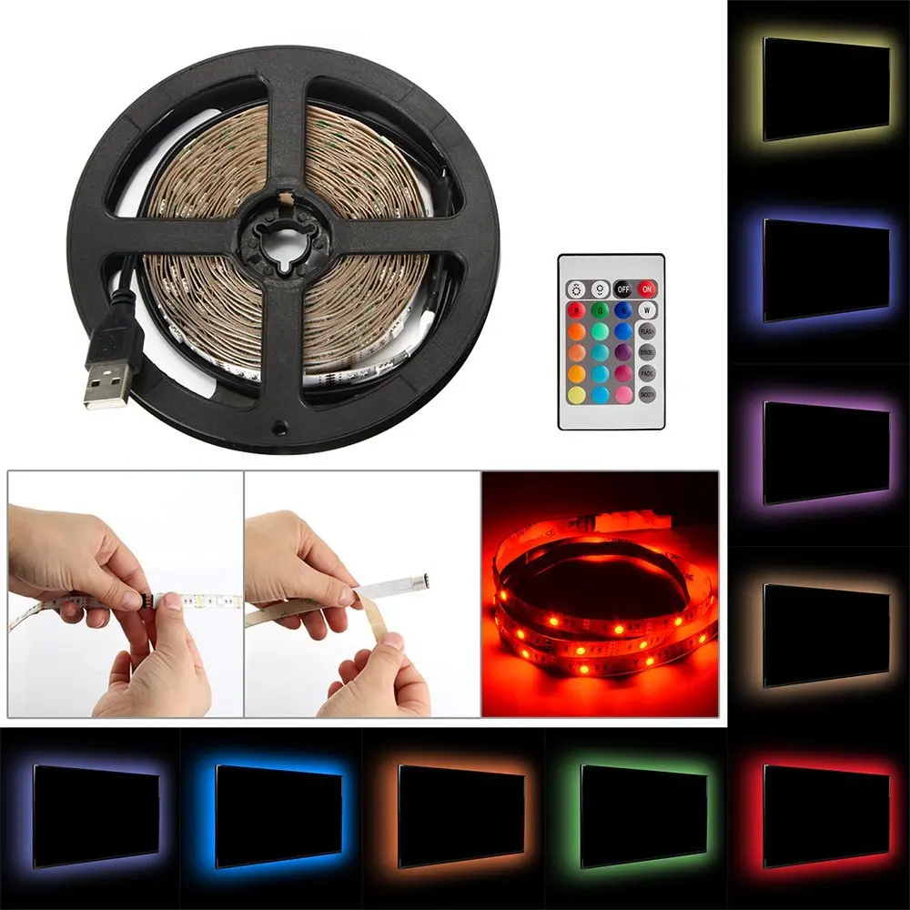 

5V USB LED Strip 5050 RGB Fita De TV Background Lighting 60LEDs/m with 24Key Controller 50cm/1m/2m/3m/4m/5m