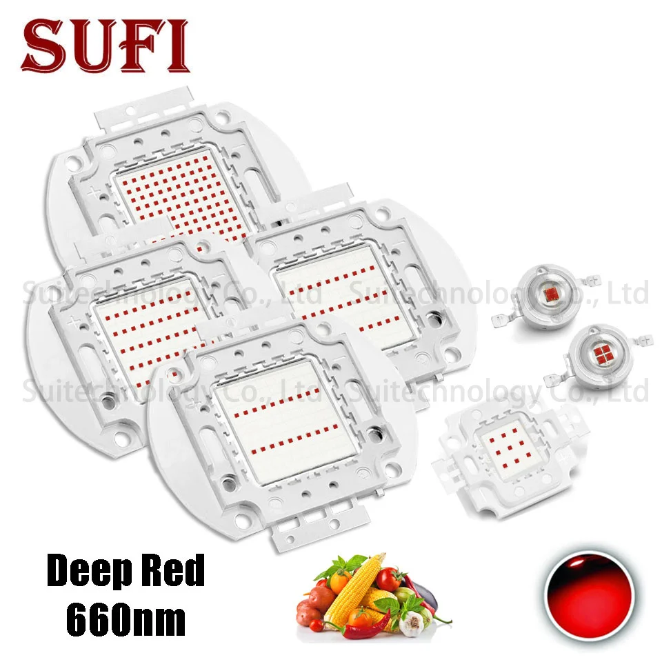 profundo da microplaqueta do diodo emissor de luz de alta potencia 1w w 10 20 30 50w 100w cresce a luz 660nm para o fruto vegetal da planta da luz interna cresce 660nm vermelho 01