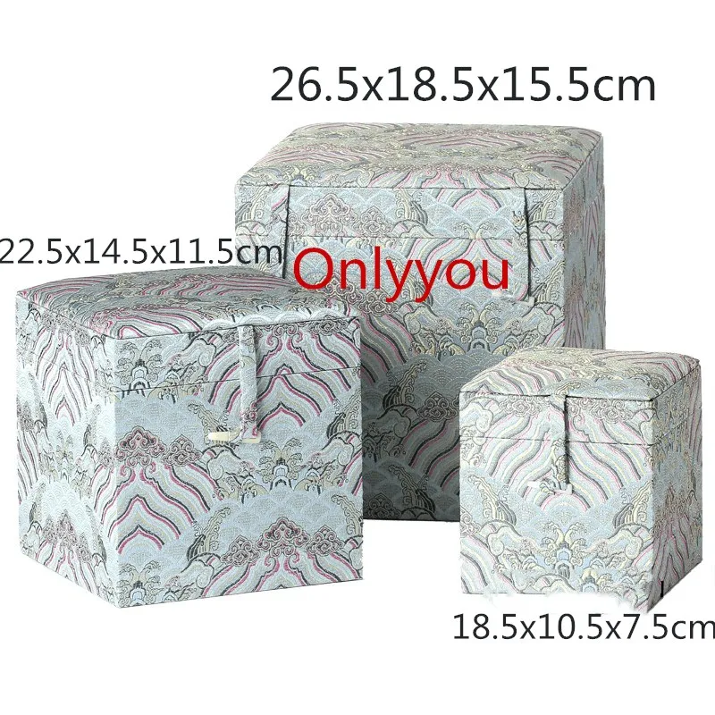 

3 size Cotton Filled Rectangle Wooden Jewelry Storage Box Vintage Large Chinese Silk Brocade Decorative Jewellery Packaging Case