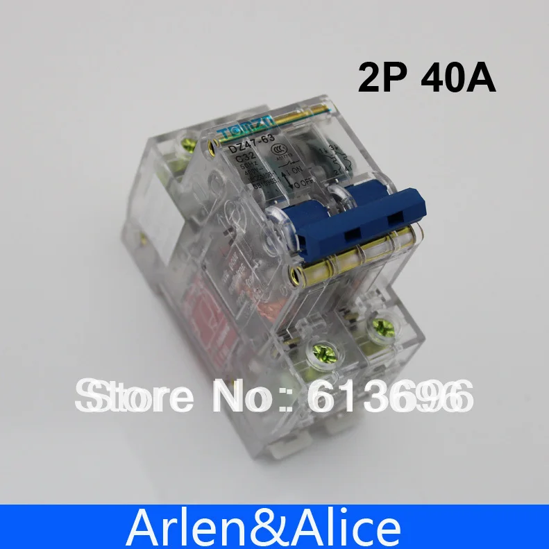 2P 40A Transparent case Mini Circuit breaker MCB 40ampere