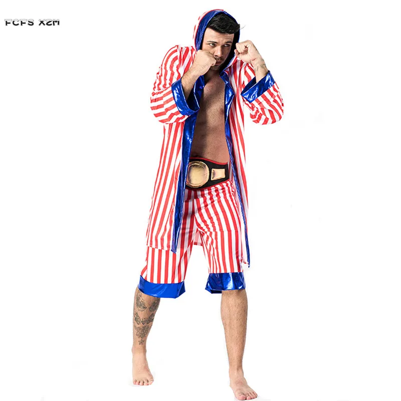 Red Stripes Man Halloween Boxer Suit Costumes Sportswear Cosplay Carnival Purim Masquerade Masked Ball Nightclub Bar Party Dress