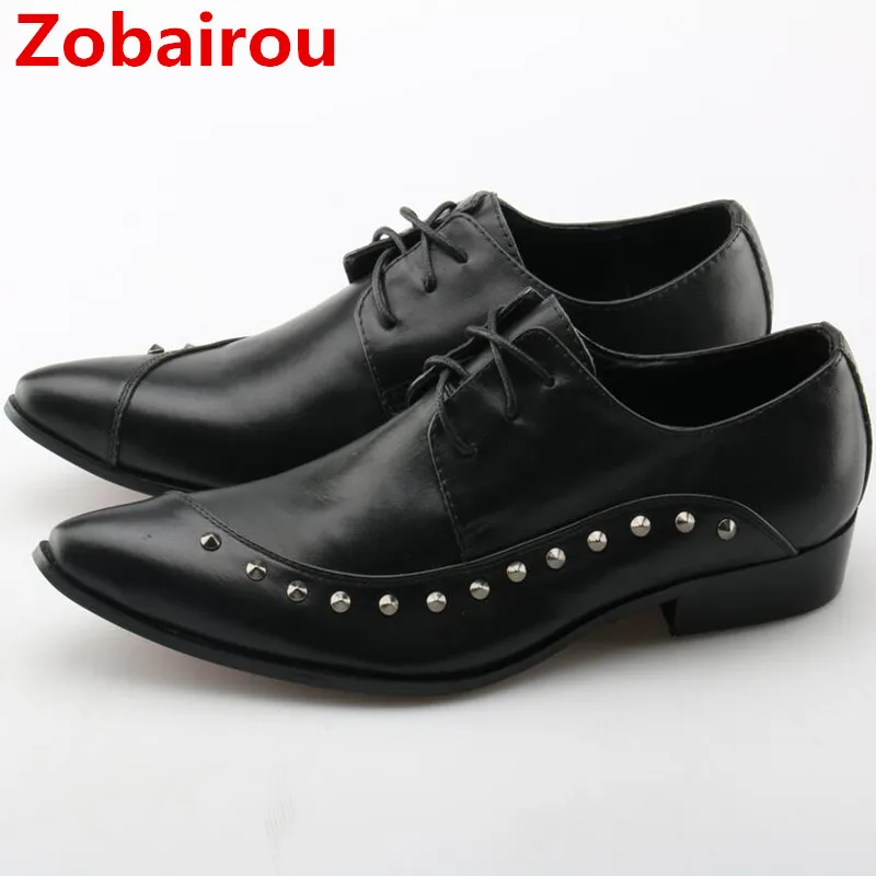 

Zobairou mens dress shoes black spiked loafers oxford shoes for men leather shoes studded iron pointy toe high heels shoes