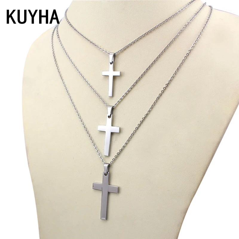 Women/Men Necklace Cross Statement Pendants Jewelry Multi Sizes Long Chain Stainless Steel Present for The Party