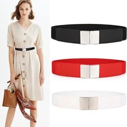 New elastic belt ladies thin waistbands for women decorative dress long shirt silver buckle waistband black stretch cummerbunds