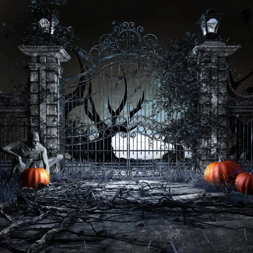 Capisco Photography Backdrops Scary Halloween Background Pumpkin Door Zombie Night Photo Photographic Studio Props