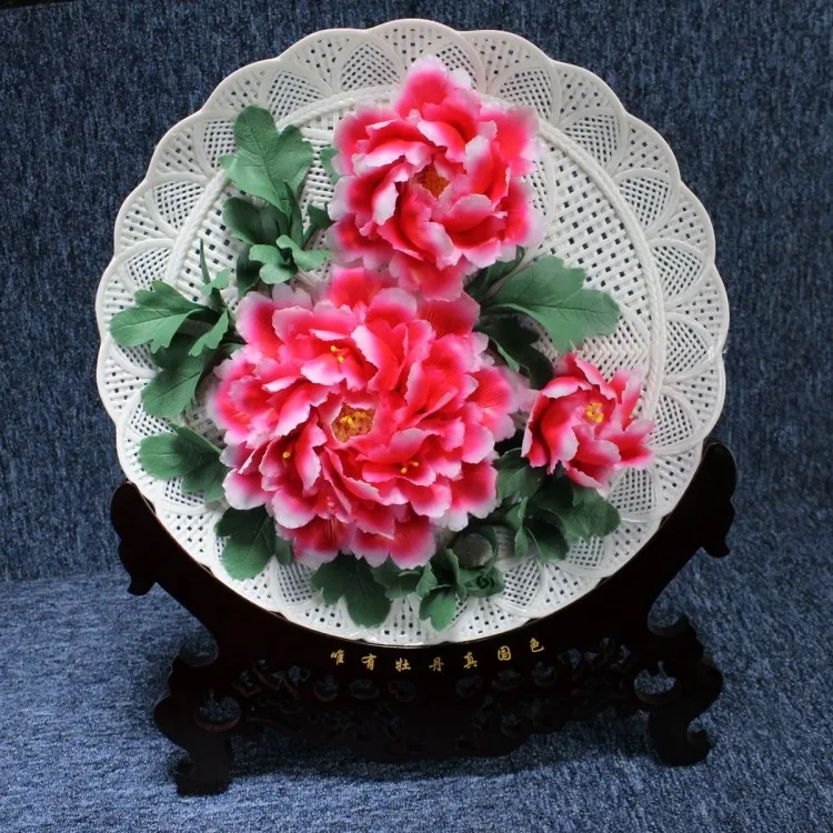 Rich red peony flower crafts gifts housewarming ceramic ornaments Home Furnishing national beauty and heavenly fragrance