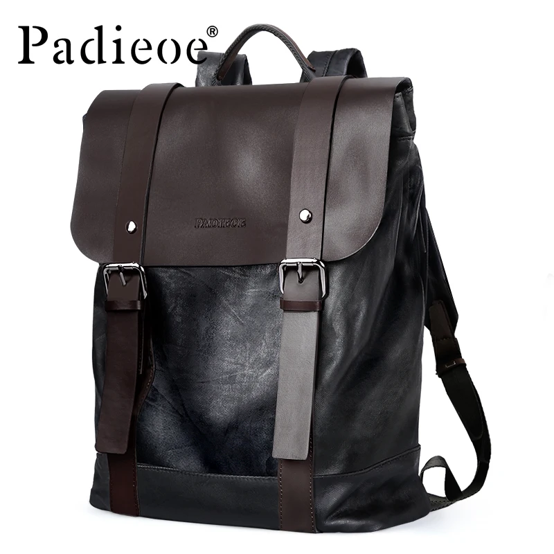 Padieoe men backpack bookbag mens bag genuine leather luxury college back pack fashion waterproof travel luggage bag laptop