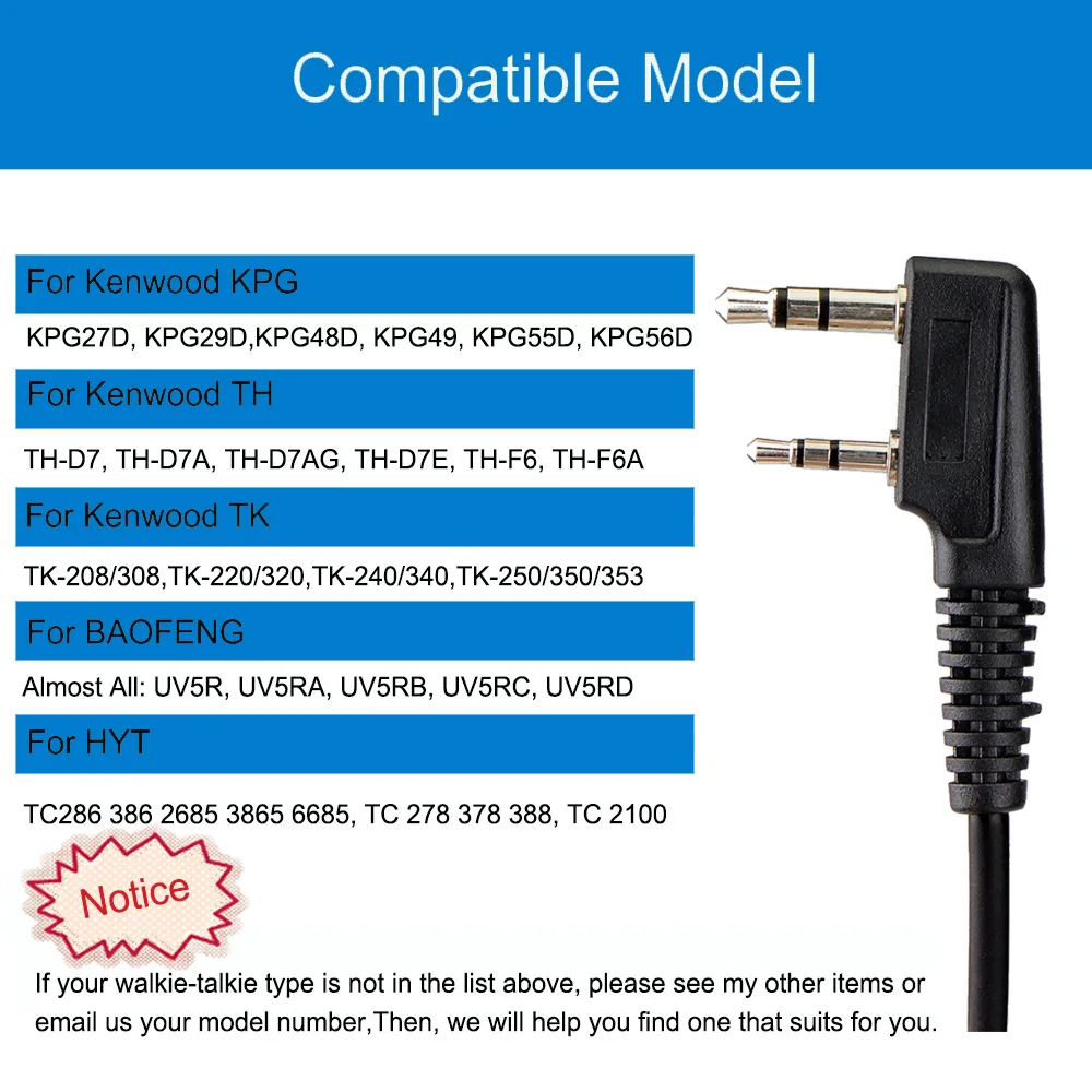 5pcs Walkie Talkie Headset 2Pin PTT Mic Earpiece For Kenwood For Baofeng UV-5R UV-82 Radio Retevis H777 RT7 RT22 for WLN KD-C1