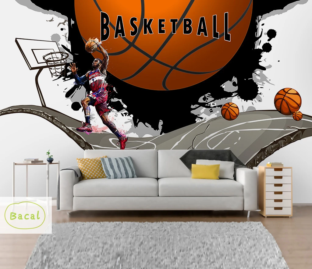 

Bacal Custom Any size Home Wall DIY Decor Basketball Wall Mural For Kids Rooms Children Bedroom living room 3D Wallpaper Murals