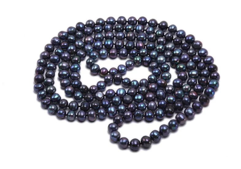 50'' 65'' 80'' 127cm 200cm Women Jewelry 6x7mm black colors freshwater pearl necklace AAA natural pearl top quality