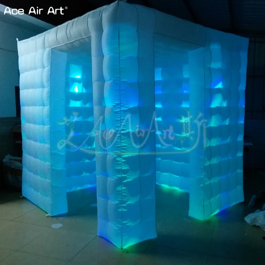 

2.4m LED Cabinet Inflatable Photo Booth Selfi Station Cubic Backdrop with Built-in Fan and 2 Doors for Party