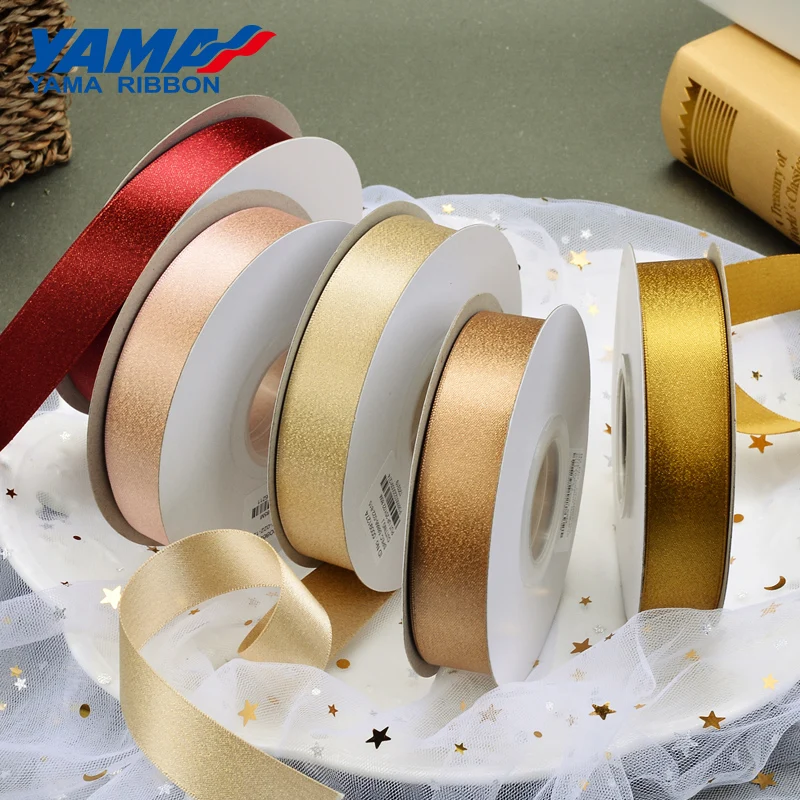 YAMA Gold Purl Satin Ribbon 6 9 13 16 mm 1/4 3/8 1/2 5/8 inch 100Yards/roll for Party Wedding Handmade Rose Flowers Crafts Gifts