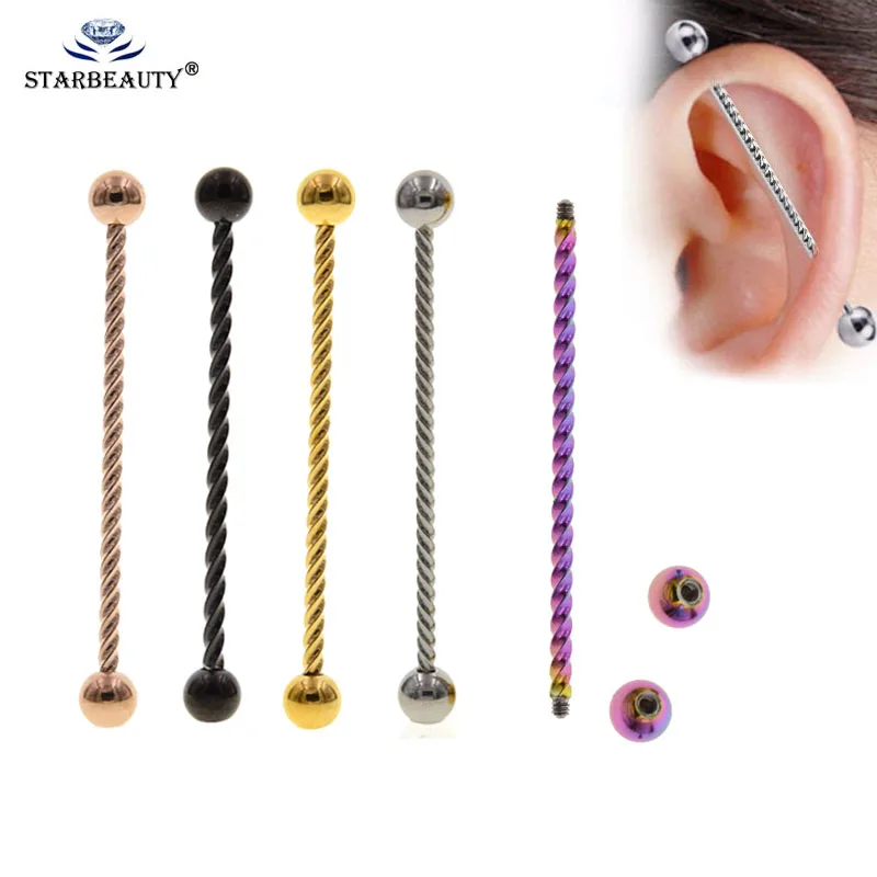 1 PC 1.6*38mm Long Stainless Steel Industrial Piercing Ear Cartilage Plug & Tunnel Jewelry Earring Straight Ear Barbell Jewelry