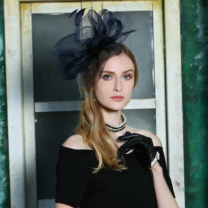 New Designer Fedoras Hat Lady Flower Wedding Hat Original Elegant British Little Party Headwear Female Church Hat Black B-8168