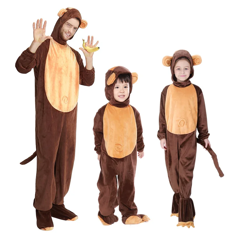 

Family Animal Cos Jumpesuit Brown Monkey Cosplay Set Unisex Adult Kid Jumpsuit Parent-Child Outfit Halloween Cosplay Costumes