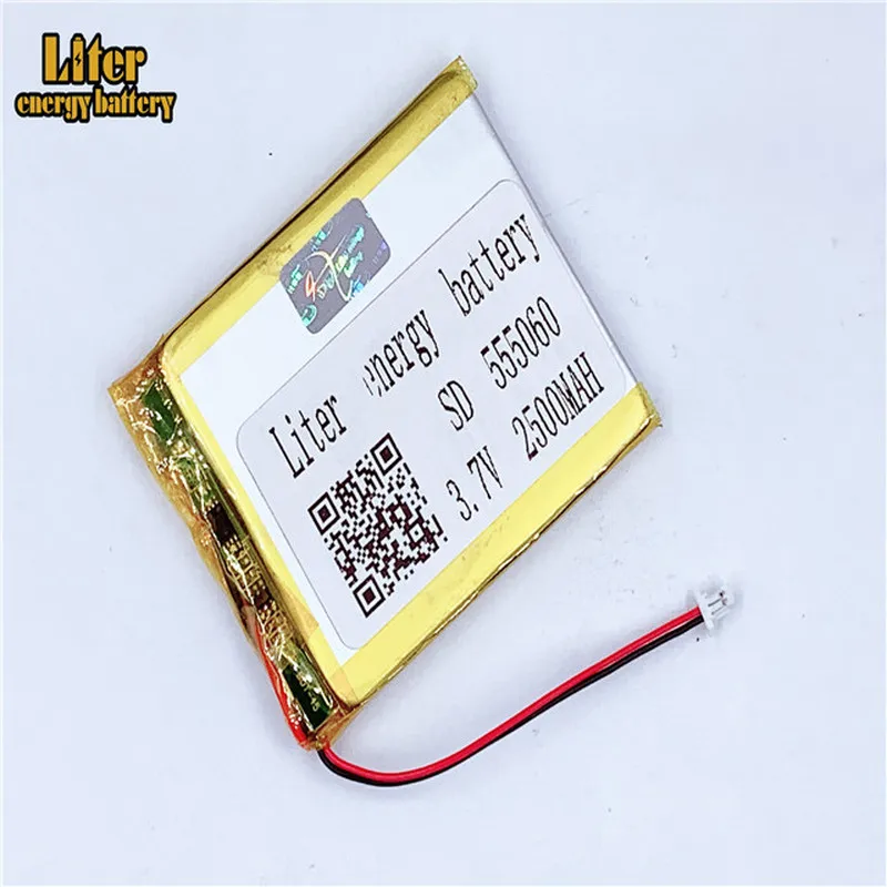 1.0 MM 2pin Cổng kết nối 555060 2500 mAh 3.7 V lõi pin Li-polymer Pin Lipo MP3 MP4 MP5 đồ chơi nhỏ E -Sách GPS PDA điện ngân hàng