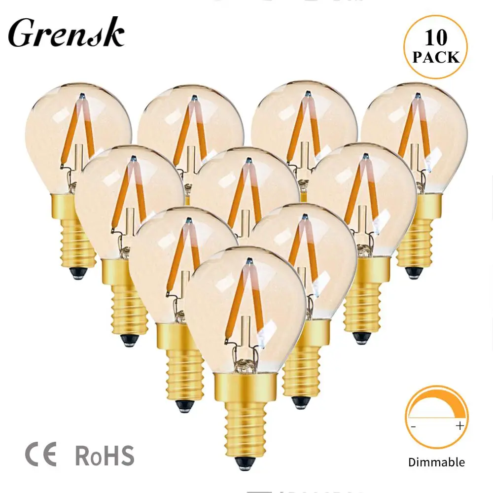 Grensk Led G40 Bulb Replace String Lights Bulbs E14 2200K 1W LED Filament Globe Lamp E12 110V Leds Edison Dimmable Party Lampara