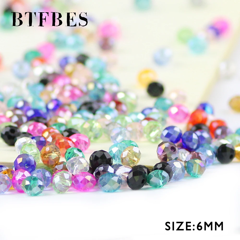 BTFBES 6mm 50pcs Faceted Flat Round Austrian Crystals Loose Bead Glass Ball for Bracelet Necklace Jewelry Making DIY Accessories