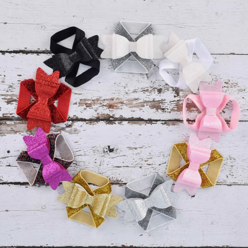 

New Glitter Baby Barefoot Sandals Glitter Hair Bow Newborn Sandals Baptism Shoes Baby Toddler Shoes Photo Props Newborn to 12M