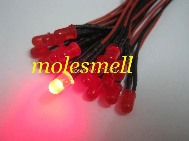 

1000pcs 5mm 12v diffused Red 12V DC red lens 20cm Pre-Wired LED Light DIY free shipping