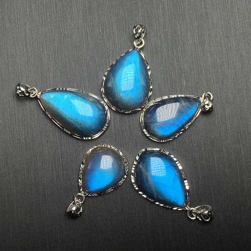 100% Natural Blue Labradorite Pendants Moonstone Sunstone Necklace Divination spiritual meditation Fine Jewelry engagement gift