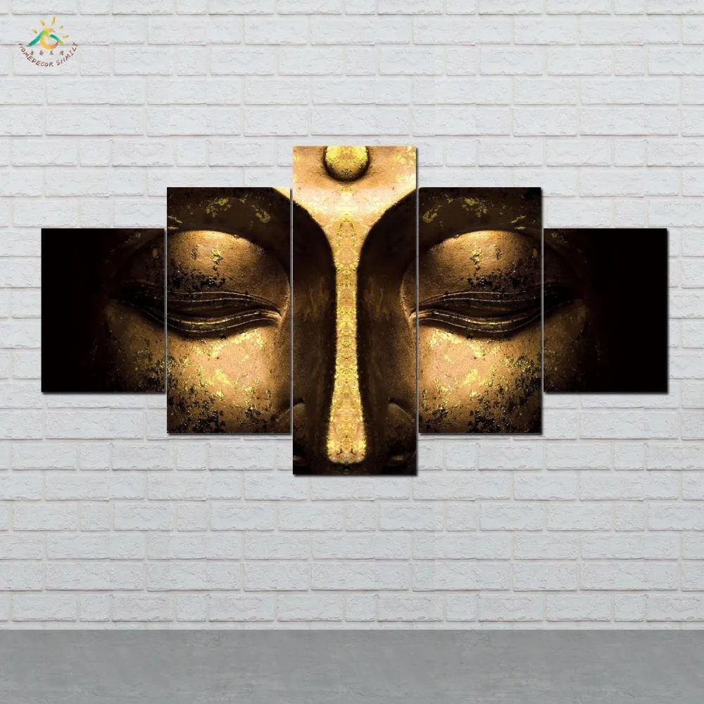 

Golden Buddha Wall Art Prints Canvas Art Painting Modular Picture And Poster Canvas Painting Decoration Home 5 PIECES