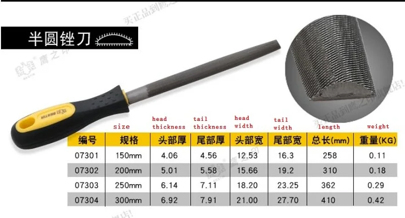 BESTIR taiwan made 150MM 200MM 250MM 300MM T12 special steel half round file craftsman tools double color soft rubber handle