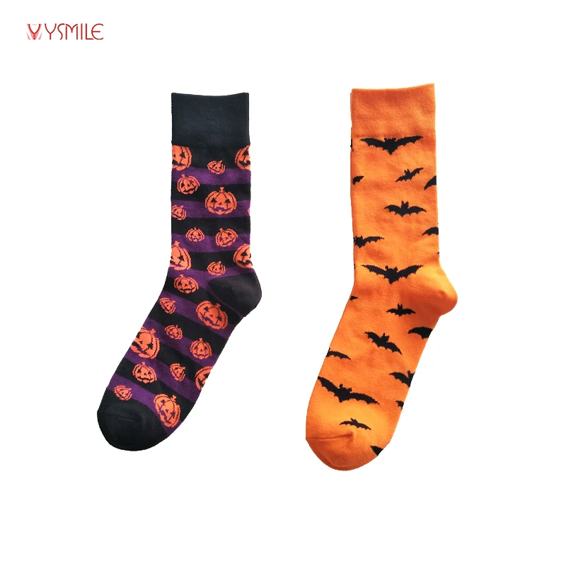 YSMILE Y Party Socks The Latest Casual Art Socks Men Women Crew Novelty Pumpkin Bat Sox For Halloween Wear 2 Pair