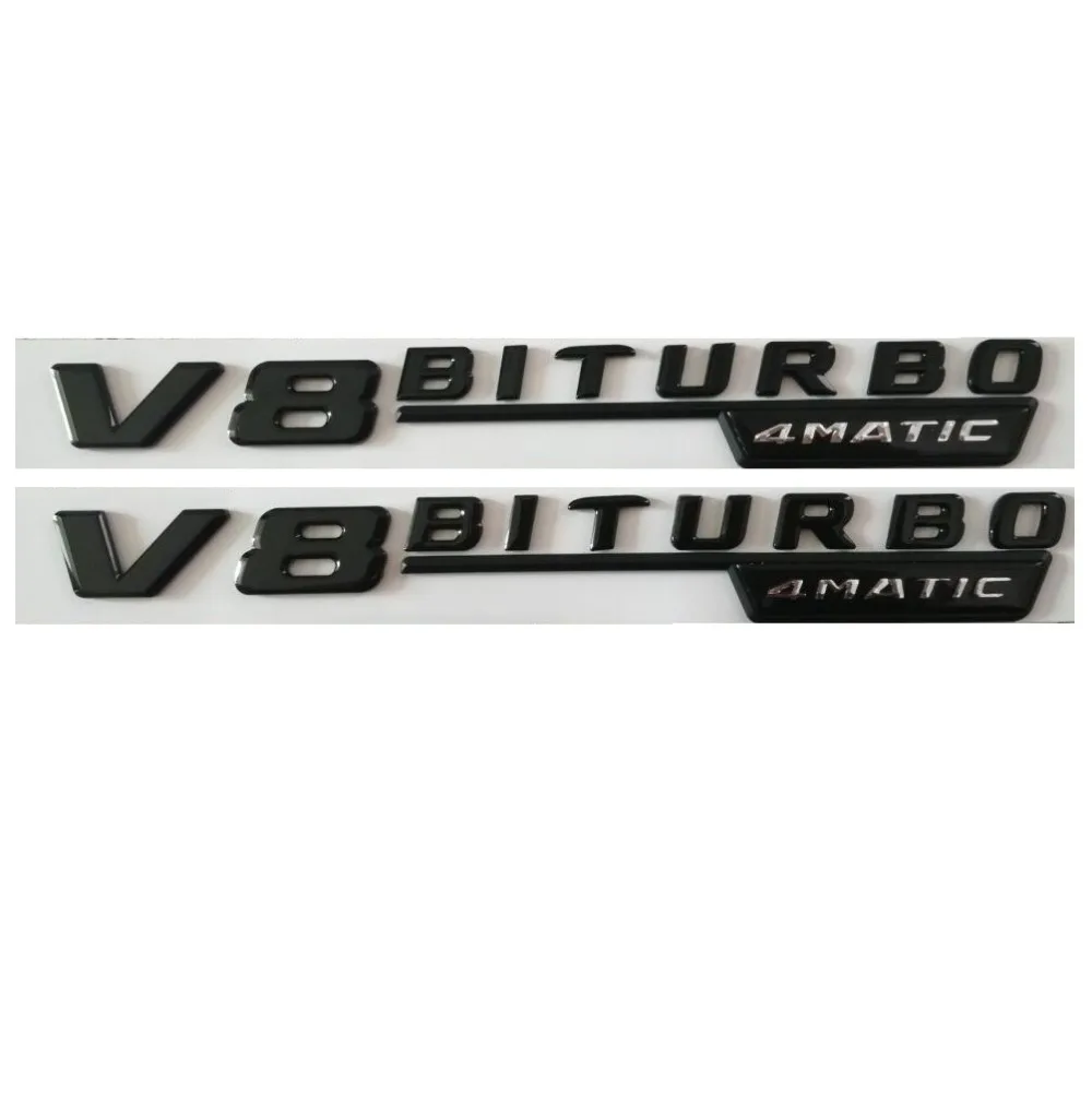 

1 Pair Gloss Black V8 BITURBO 4MATIC Trunk Fender Letters Emblems Badges for Mercedes Benz AMG 2017+