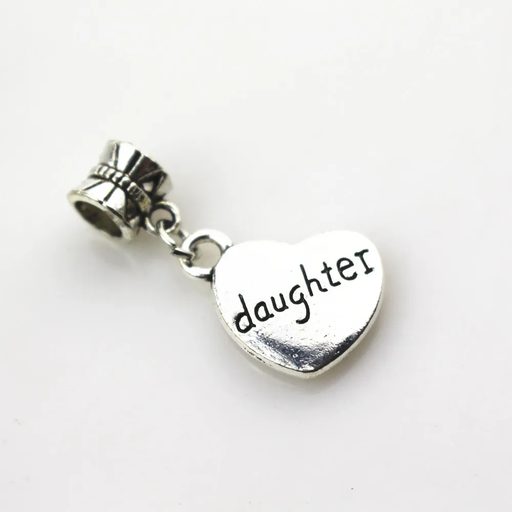 20pcs/lot Silver heart daughter Dangle Hanging Charms big hole Beads European pendant fit charms bracelet DIY jewelry