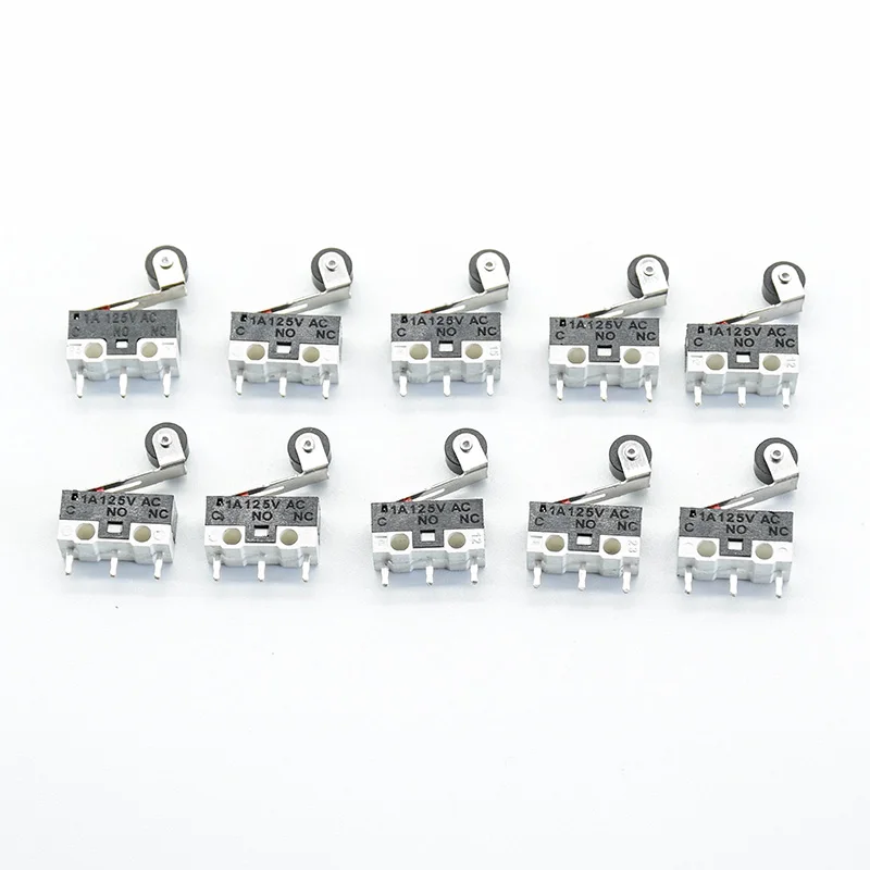 10pcs Micro Limit Switch Push Button Switch 1A 125V AC Mouse Switch 3Pins Long handle Roller Lever Arm SPDT 12* 6 *6mm TIAIHUA