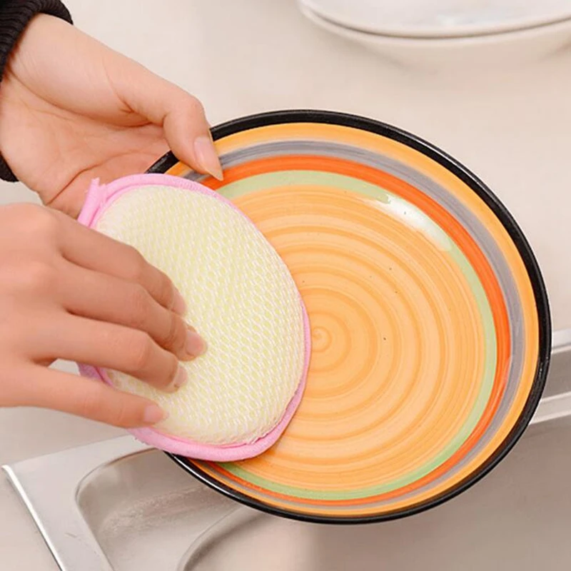 Universal Double Side Kitchen Cleaning Dish Washing Scouring Pad Sponge Scrubber Cleanings Towels Wiping Rags Color Random