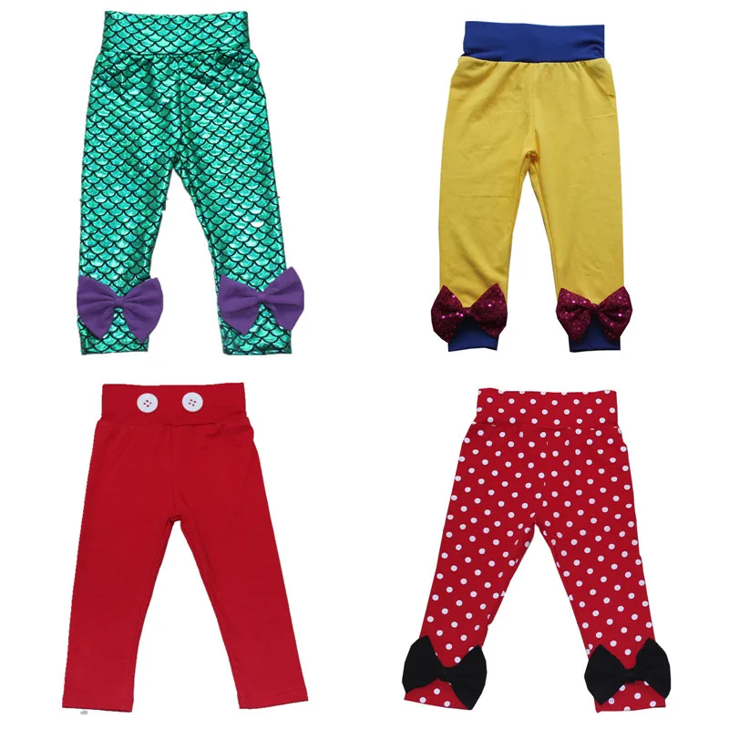 Girls Boys Summer Spring Pants Harem Princess Mermaid Airel Kids Leggings with Bows Mickey Minnie Children Cotton Elastic Pants