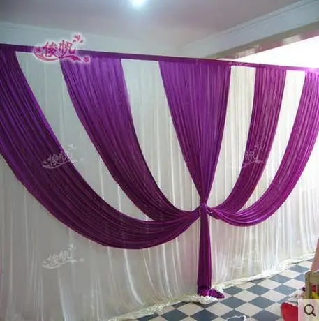 

Purple White Wedding Backdrop Curtain Double Folded Fabric Wedding Party Decorations Stage Curtain Baby Shower Brithday Decor