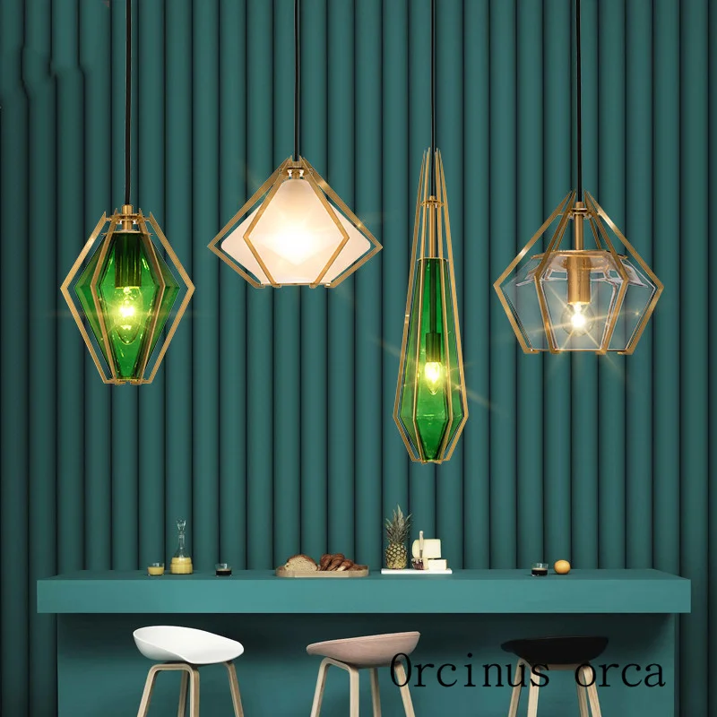 Post modern creative personality Emerald Pendant lamp living room bar Nordic single diamond crystal LED pendant lamp