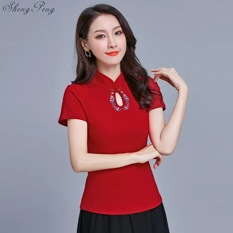 Traditional Chinese Clothing For Women Tang Chinese Style Tops Short Sleeve Summer Red Cheongsam Top Vetement 5XL 6XL Q703