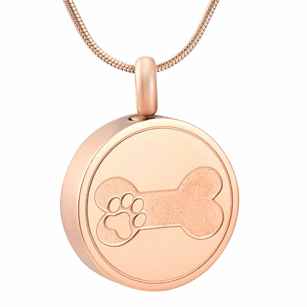 IJD9884 Stainless Steel Dog Bone Round Cremation Urn Pendant Necklace Ash Keepsake Fashion Jewelry for Pet Dog Cat