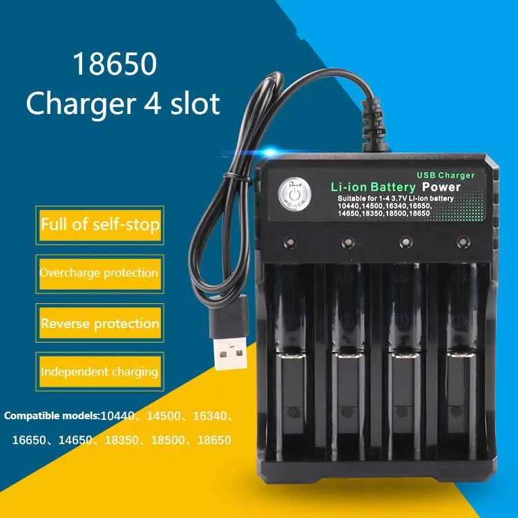 18650 Charger 4 slot Li-ion battery USB independent charging portable electronic cigarette 18350 16340 14500 battery charger