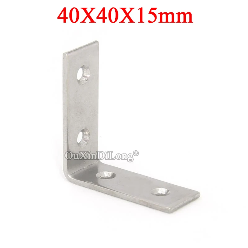 

100PCS 304 Stainless Steel Furniture Corner Braces 40x40x15mm 90° L Board Frame Shelf Support Brackets Reinforcement Connectors