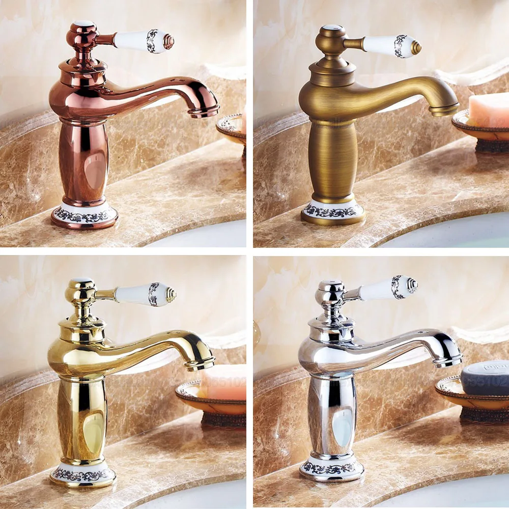 

Basin Faucets Antique Brass Bathroom Faucet Basin Tap Single Handle Hot and Cold Water Mixer Taps znf501