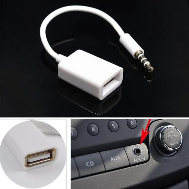 JX-LCLYL Car 3.5mm Male AUX Audio Plug to USB 2.0 Female Converter Adapter Cable New