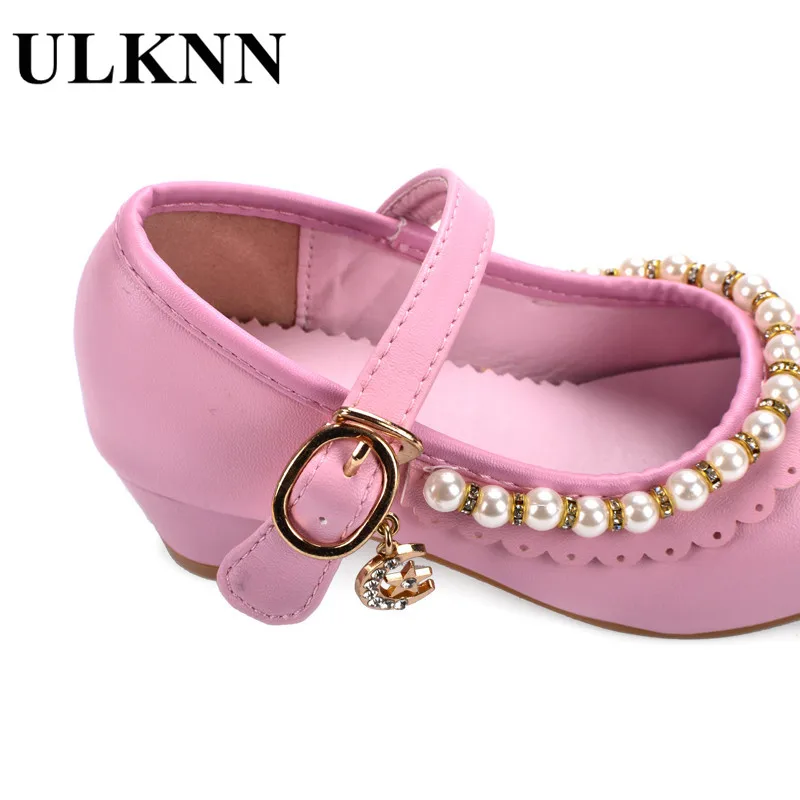 ULKNN, zapatos para niños, sandalias para niñas, zapatos con volantes rosas y blancos, sandalias femeninas de cuero suave con perlas, zapatos de