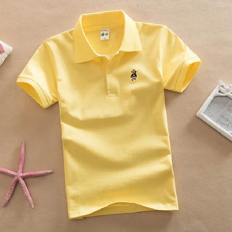 Brand Boys Shirts 3-15 Year Pure Solid Candy Baby Boy Tops Children Tees Shirts Outfits Kids Jersey Cotton Golf Shirt