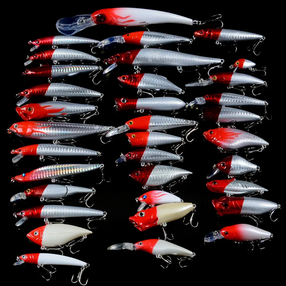 New Set Mixed 34pcs/Lot Fishing Lures High Quanlity Crankbaits Fishing Bait Mix 34 Model Minnow/VIB/Pencil/Crank/Popper Lure