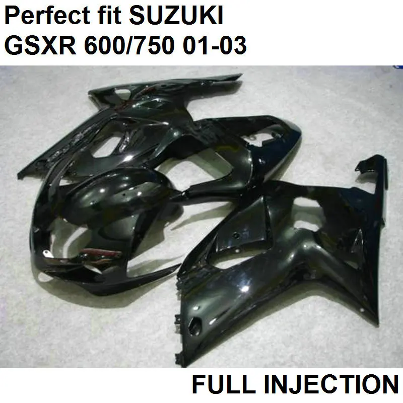 

Injection molding plastic fairings for Suzuki GSXR600 01 02 03 glossy black motorcycle fairing kit GSXR 750 2001 2002 2003 LV45