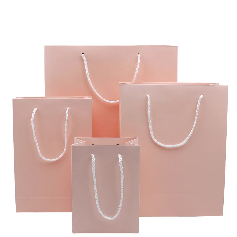 

20Pcs Natural kraft Brass paper bag with handle Pink Wedding Party Favor Paper Gift Bags Jewelry Bags & Pouches