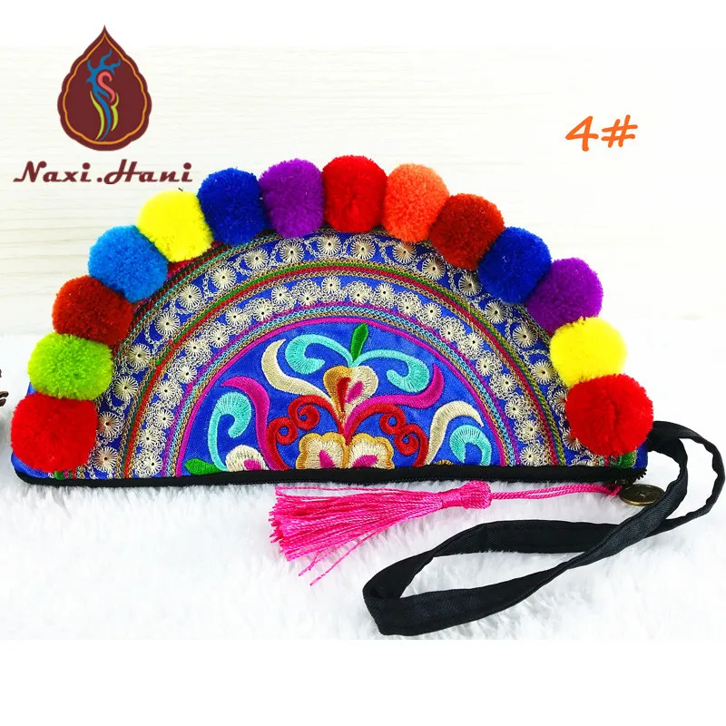 Ethnic Embroidery Bags handmade coin bags pompom samll bags phone bags Vintage clutches bags